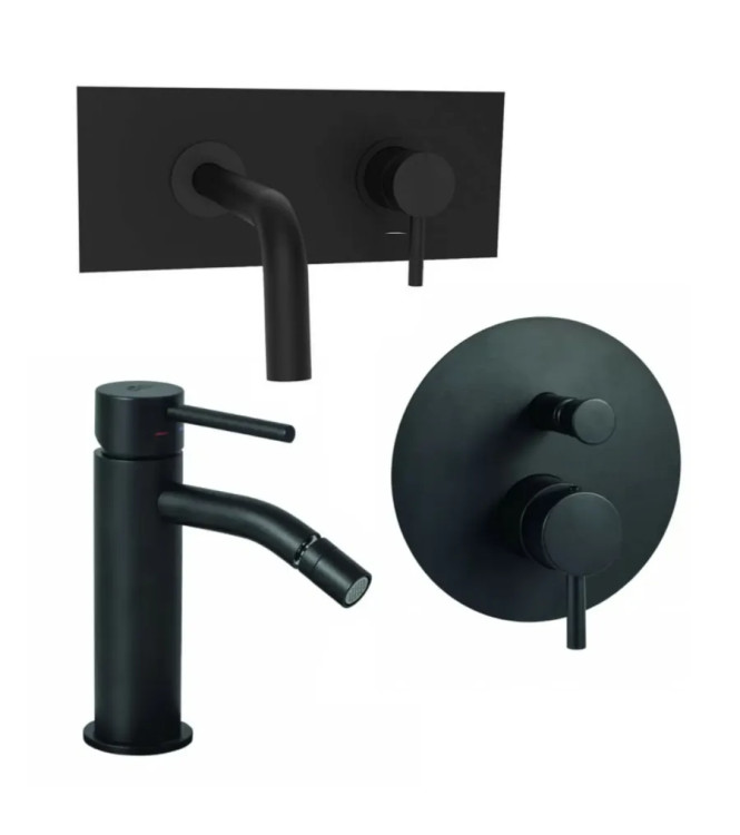 Set miscelatore incasso lavabo acciaio inox 12,3cm con bidet ed incasso doccia con deviatore nero opaco - Light di Paffoni