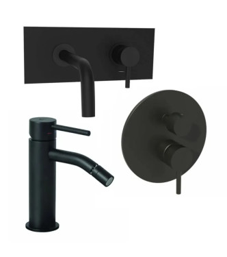 Set miscelatore incasso lavabo acciaio inox 12,3 cm con bidet ed incasso doccia 2 uscite nero opaco - Light di Paffoni