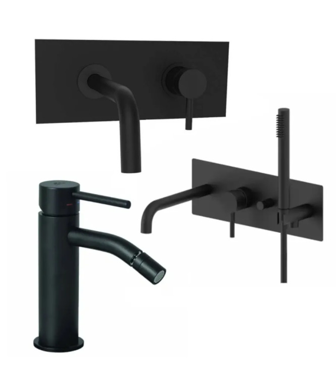 Set miscelatore incasso lavabo acciaio inox 12,3cm con bidet ed incasso vasca nero opaco - Light di Paffoni