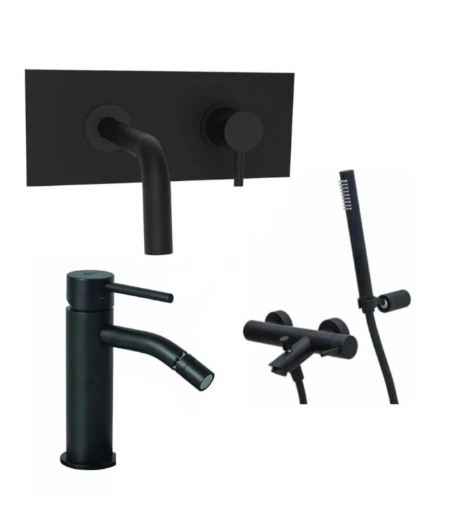 Set miscelatore incasso lavabo acciaio 12,3cm con bidet ed esterno doccia/vasca con supporto nero opaco - Light di Paffoni