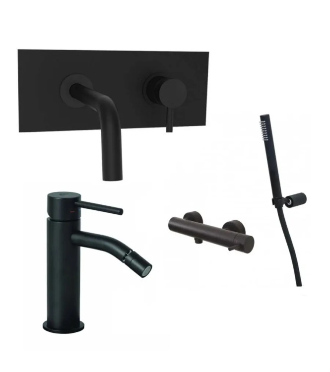 Set miscelatore incasso lavabo acciaio inox 12,3cm con bidet ed esterno doccia nero opaco - Light di Paffoni