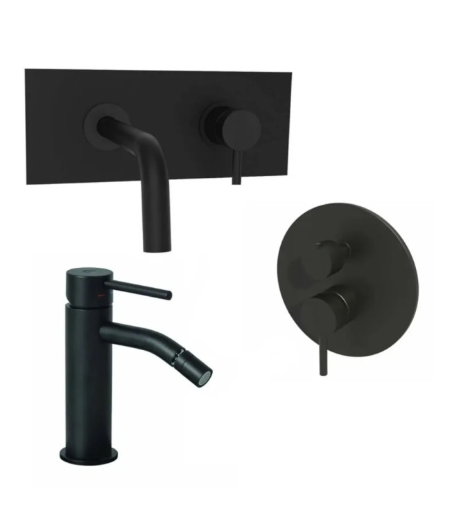 Set miscelatore incasso lavabo acciaio inox 17,8 cm con bidet ed incasso doccia 2 uscite nero opaco - Light di Paffoni