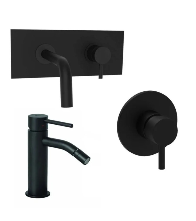 Set miscelatore incasso lavabo acciaio 24,8cm con bidet ed incasso doccia monocomando 11,6 cm nero opaco - Light di Paffoni