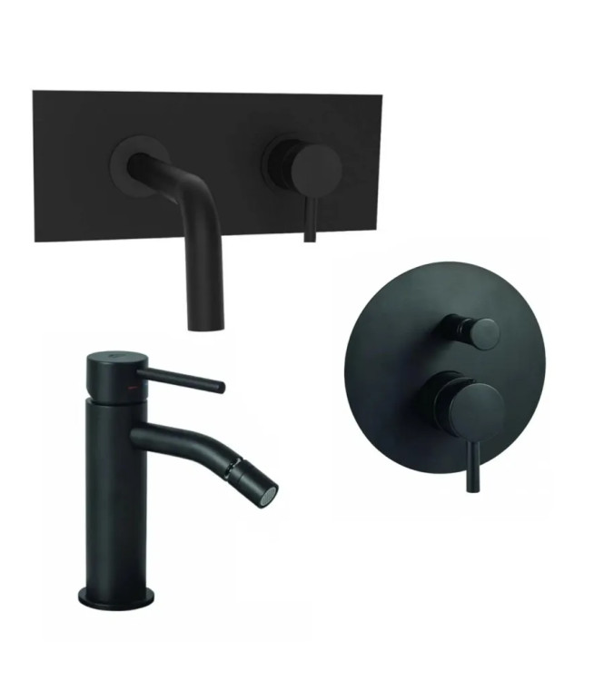 Set miscelatore incasso lavabo acciaio inox 24,8cm con bidet ed incasso doccia con deviatore nero opaco - Light di Paffoni