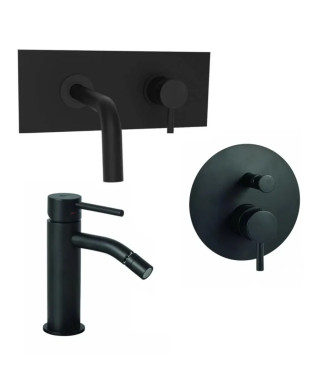 Set miscelatore incasso lavabo acciaio inox 24,8cm con bidet ed incasso doccia con deviatore nero opaco - Light di Paffoni