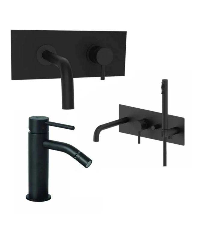 Set miscelatore incasso lavabo acciaio inox 24,8cm con bidet ed incasso vasca nero opaco - Light di Paffoni