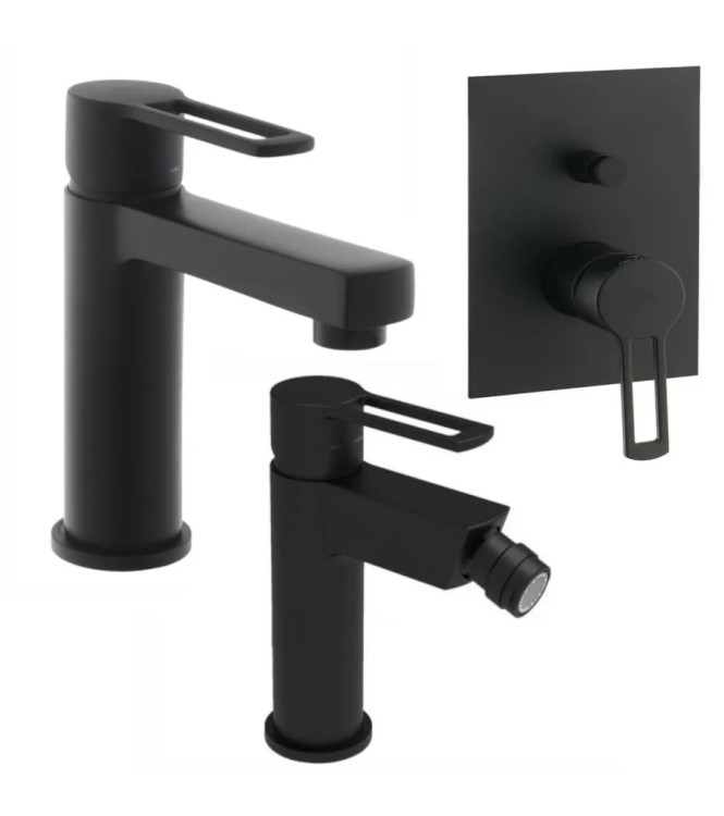 Set miscelatore lavabo e bidet con incasso doccia con deviatore nero opaco - Ringo di Paffoni