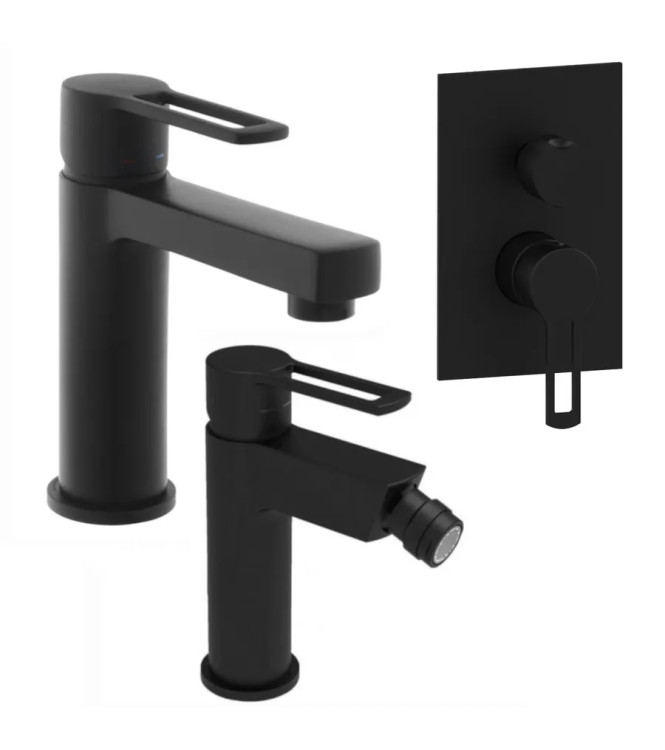 Set miscelatore lavabo e bidet con incasso doccia 3 vie nero opaco - Ringo di Paffoni