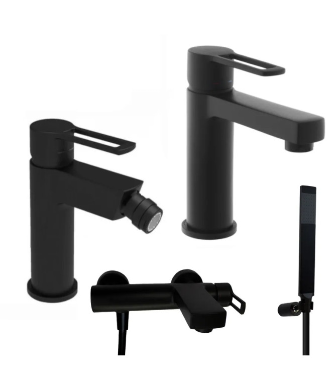 Set miscelatore lavabo e bidet con esterno vasca nero opaco - Ringo di Paffoni