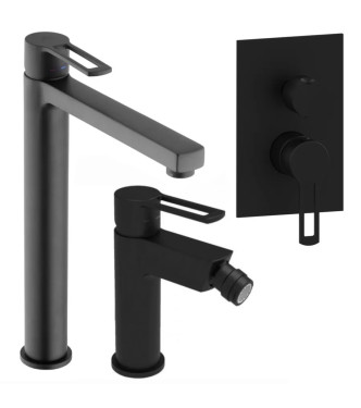 Set miscelatore lavabo prolungato e bidet con incasso doccia 2 vie nero opaco - Ringo di Paffoni
