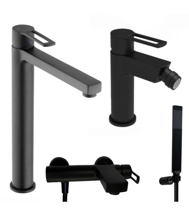 Set miscelatore lavabo prolungato e bidet con esterno vasca nero opaco - Ringo di Paffoni
