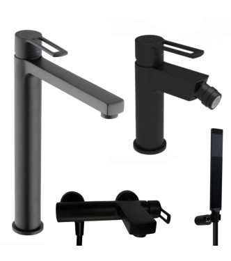 Set miscelatore lavabo prolungato e bidet con esterno vasca nero opaco - Ringo di Paffoni