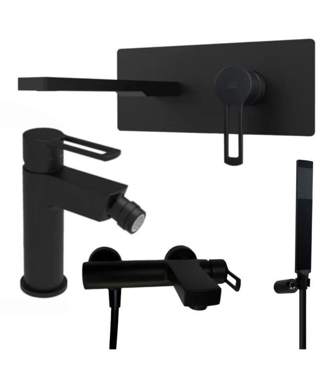 Set miscelatore lavabo bocca 15 cm con bidet ed esterno vasca nero opaco - Ringo di Paffoni