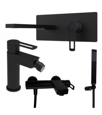 Set miscelatore lavabo bocca 15 cm con bidet ed esterno vasca nero opaco - Ringo di Paffoni
