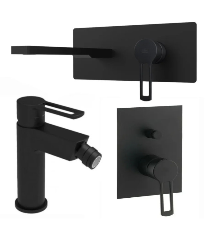 Set miscelatore lavabo bocca 20 cm con bidet ed incasso doccia con deviatore nero opaco - Ringo di Paffoni