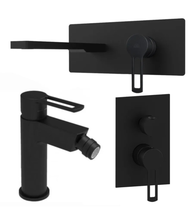 Set miscelatore lavabo bocca 20 cm con bidet ed incasso doccia 2 uscite nero opaco - Ringo di Paffoni