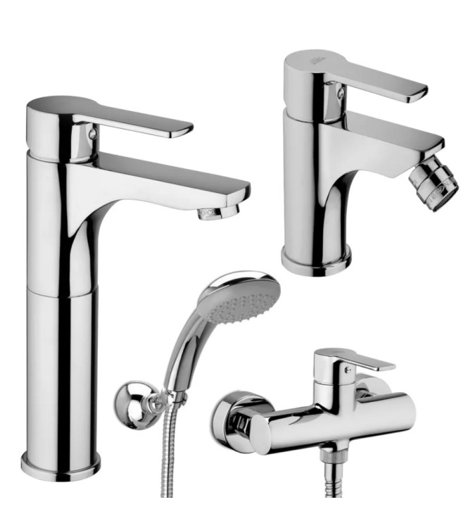 Set miscelatore lavabo prolungato e bidet con esterno doccia cromato - Red di Paffoni