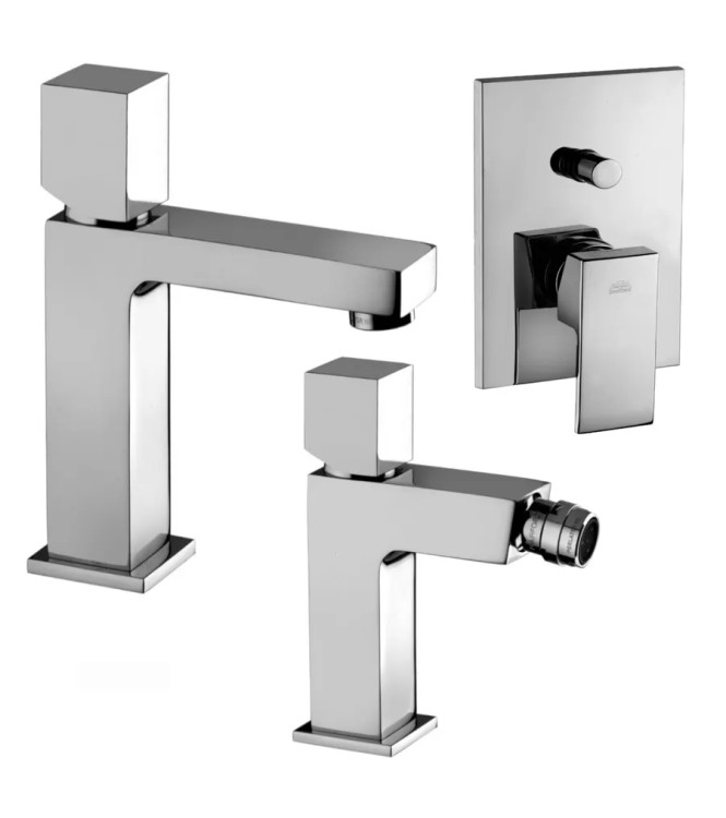 Set miscelatore lavabo e bidet con leva cubo con incasso doccia con deviatore cromato - Elle di Paffoni