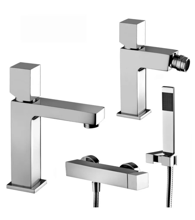 Set miscelatore lavabo e bidet con leva cubo con esterno doccia cromato - Elle di Paffoni