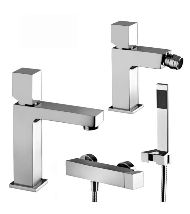 Set miscelatore lavabo medio e bidet con leva cubo con esterno doccia cromato - Elle di Paffoni