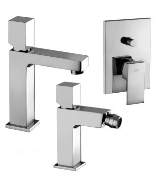 Set miscelatore lavabo medio e bidet con leva cubo con incasso doccia con deviatore cromato - Elle di Paffoni