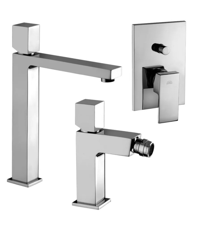 Set miscelatore lavabo prolungato e bidet con leva cubo con incasso doccia con deviatore cromato - Elle di Paffoni