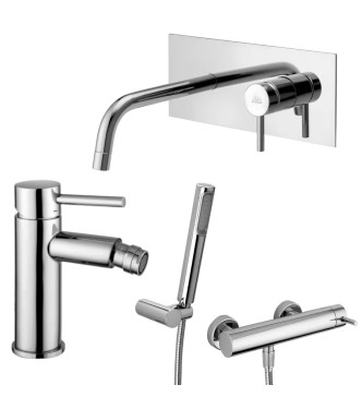 Set miscelatore lavabo bocca 17,8 cm con bidet ed esterno doccia cromato - Stick di Paffoni