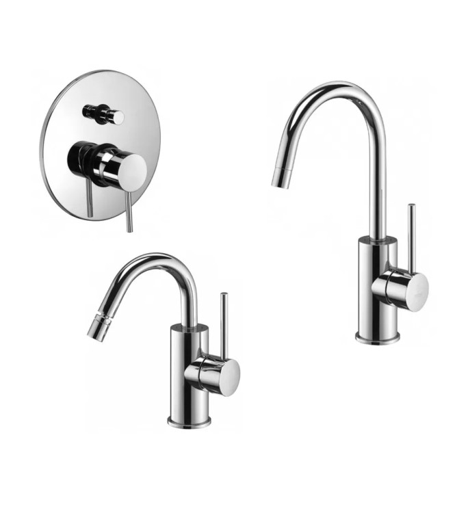 Set miscelatore lavabo e bidet canna a U cromato con incasso doccia con deviatore cromato - Light di Paffoni