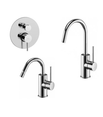 Set miscelatore lavabo e bidet canna a U con incasso doccia 3 uscite cromato - Light di Paffoni