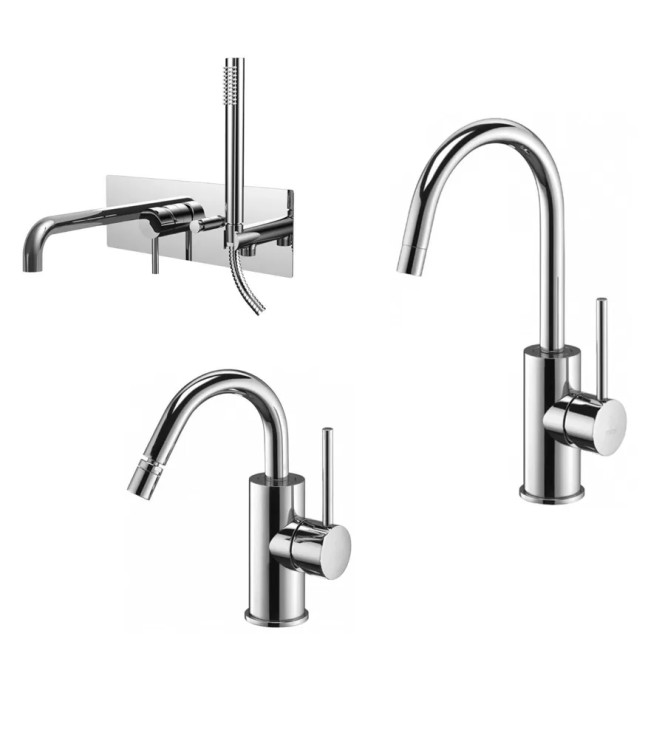 Set miscelatore lavabo e bidet canna a U con incasso doccia cromato - Light di Paffoni