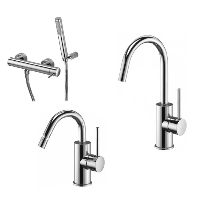 Set miscelatore lavabo e bidet canna a U con esterno doccia cromato - Light di Paffoni