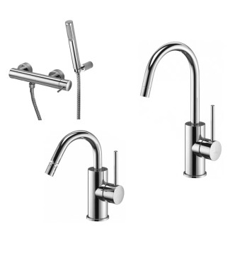 Set miscelatore lavabo e bidet canna a U con esterno doccia cromato - Light di Paffoni