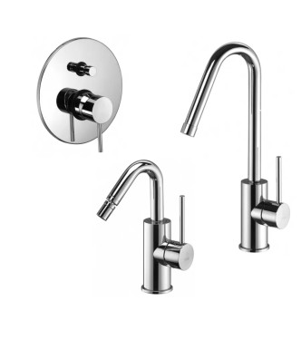 Set miscelatore lavabo e bidet canna orientabile cromato con incasso doccia con deviatore cromato - Light di Paffoni