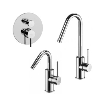 Set miscelatore lavabo e bidet canna orientabile con incasso doccia 3 uscite cromato - Light di Paffoni
