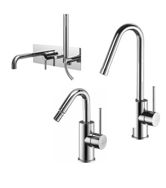 Set miscelatore lavabo e bidet canna orientabile con incasso doccia cromato - Light di Paffoni