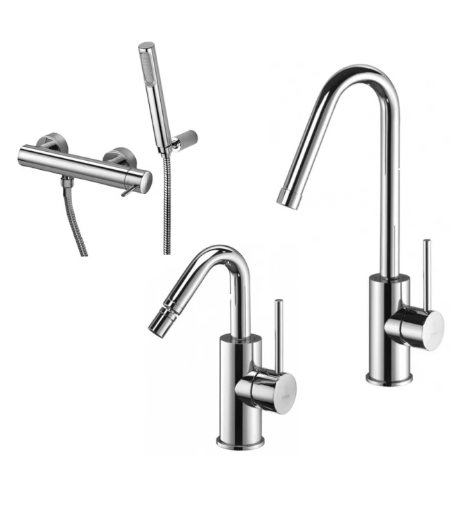Set miscelatore lavabo e bidet canna orientabile con esterno doccia cromato - Light di Paffoni