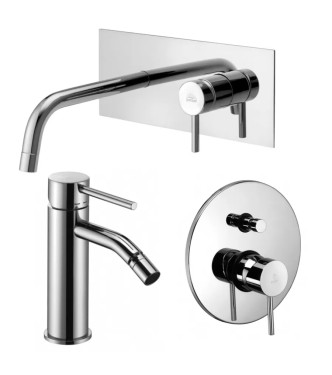 Set miscelatore incasso lavabo acciaio inox 12,3cm con bidet ed incasso doccia con deviatore cromato - Light di Paffoni