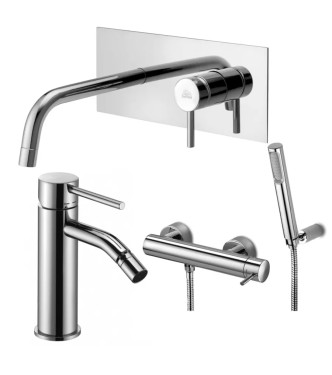 Set miscelatore incasso lavabo acciaio inox 12,3cm con bidet ed esterno doccia cromato - Light di Paffoni