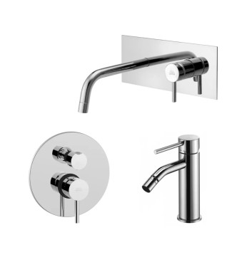 Set miscelatore incasso lavabo acciaio inox 17,8cm con bidet ed incasso doccia 3 uscite cromato - Light di Paffoni