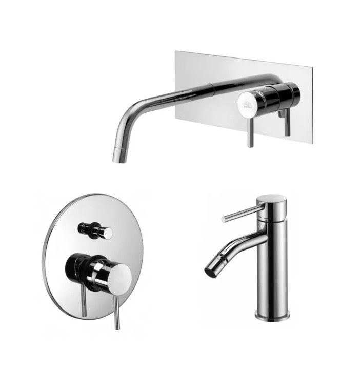 Set miscelatore incasso lavabo acciaio inox 24,8cm con bidet ed incasso doccia con deviatore cromato - Light di Paffoni