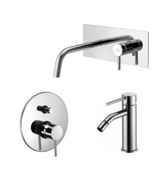 Set miscelatore incasso lavabo acciaio inox 24,8cm con bidet ed incasso doccia con deviatore cromato - Light di Paffoni