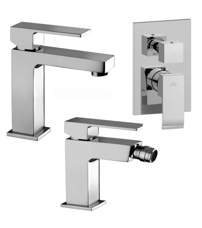 Set miscelatore lavabo e bidet senza scarico con incasso doccia 3 uscite cromato - Elle di Paffoni