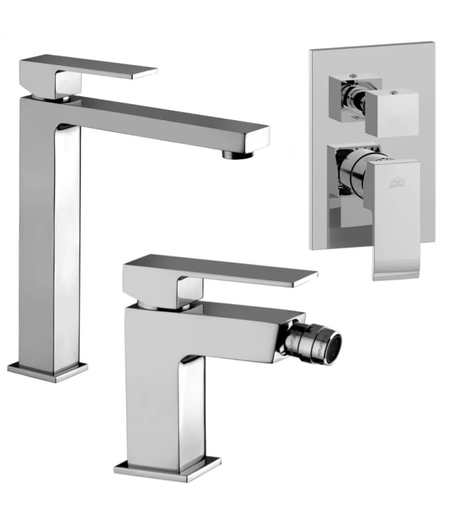 Set miscelatore lavabo prolungato e bidet senza scarico con incasso doccia 3 uscite cromato - Elle di Paffoni