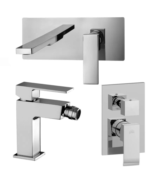 Set miscelatore lavabo 25x10 cm bocca 20 cm con bidet e incasso doccia 2 vie cromato - Elle di Paffoni