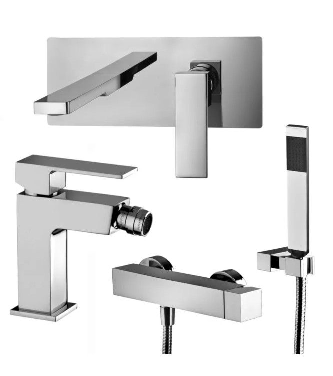 Set miscelatore lavabo 25x10 cm bocca 20 cm con bidet e esterno doccia cromato - Elle di Paffoni