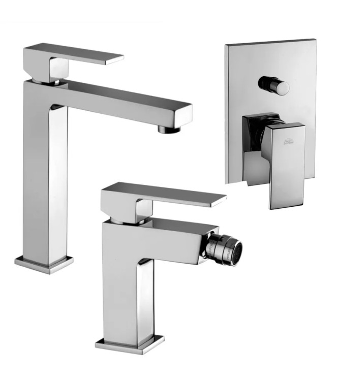 Set miscelatore lavabo medio e bidet senza scarico con incasso doccia con deviatore cromato - Elle di Paffoni