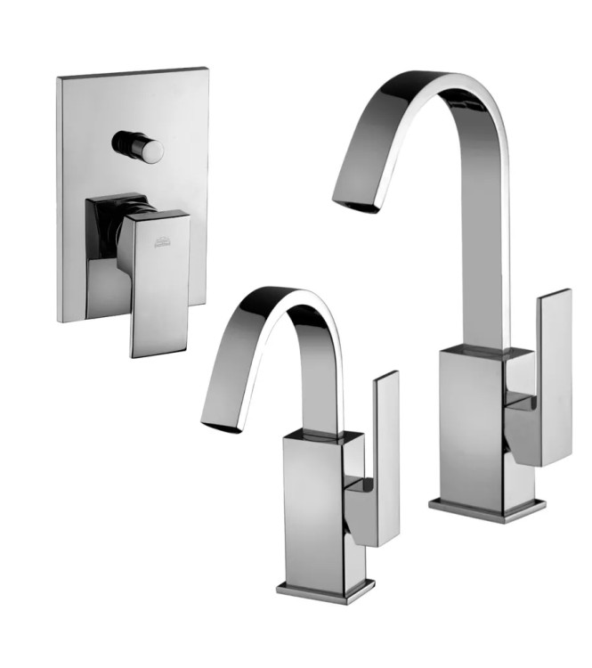 Set miscelatore lavabo e bidet canna orientabile con incasso doccia con deviatore cromato - Elle di Paffoni