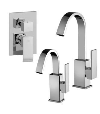 Set miscelatore lavabo e bidet canna orientabile con incasso doccia 2 vie cromato - Elle di Paffoni