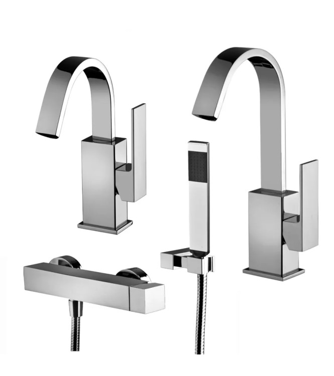 Set miscelatore lavabo e bidet canna orientabile con esterno doccia cromato - Elle di Paffoni