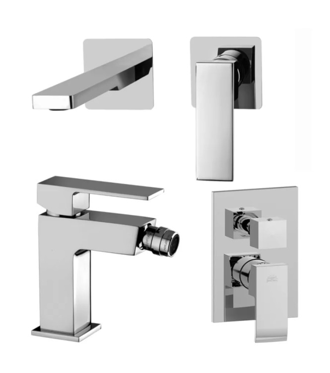 Set miscelatore lavabo 7X7 cm bocca 15 cm con bidet e incasso doccia 2 vie cromato - Elle di Paffoni